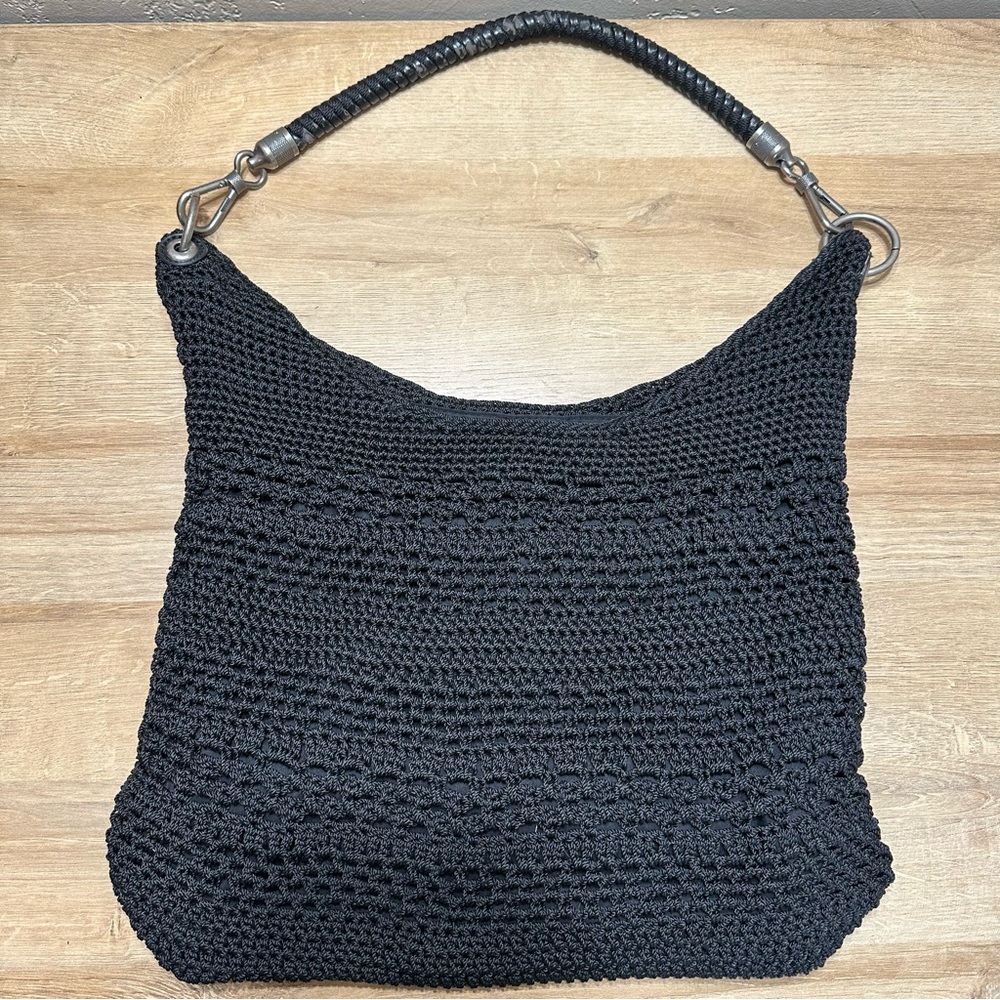 The Sak Hobo Crocheted Handbag‎ Black with Woven Handle